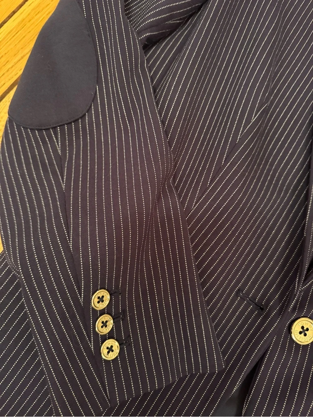 Tommy Hilfiger Navy Pinstripe Blazer with Elbow Patches - Picture 7 of 12